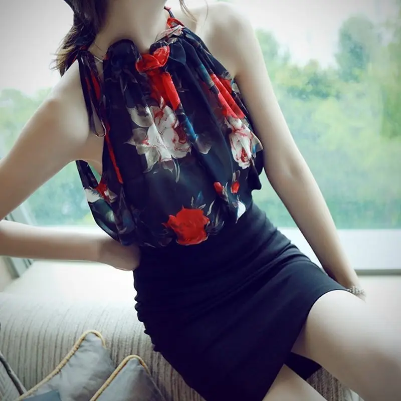 

XUXI Chiffon Summer Shirt Women 2019 New Leisure Night Club Sexy Hanging Neck Temperament Blouse Clothes Tops And Blouses FZ706