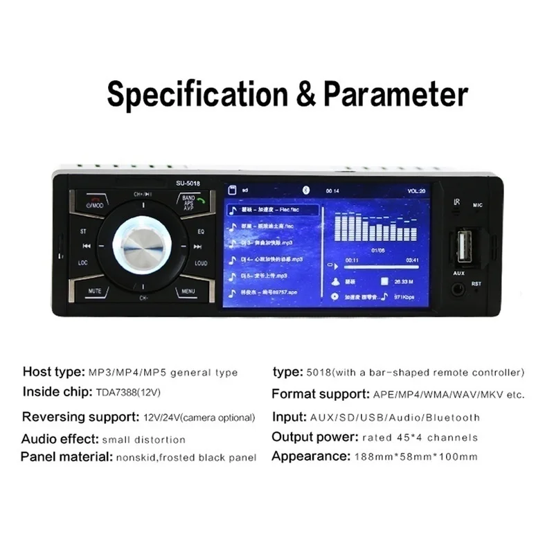 1 Din автомобильное радио Авторадио 4," дюймовый сенсорный экран стерео Мультимедиа MP5 плеер Bluetooth RDS двойной USB поддержка Micphone