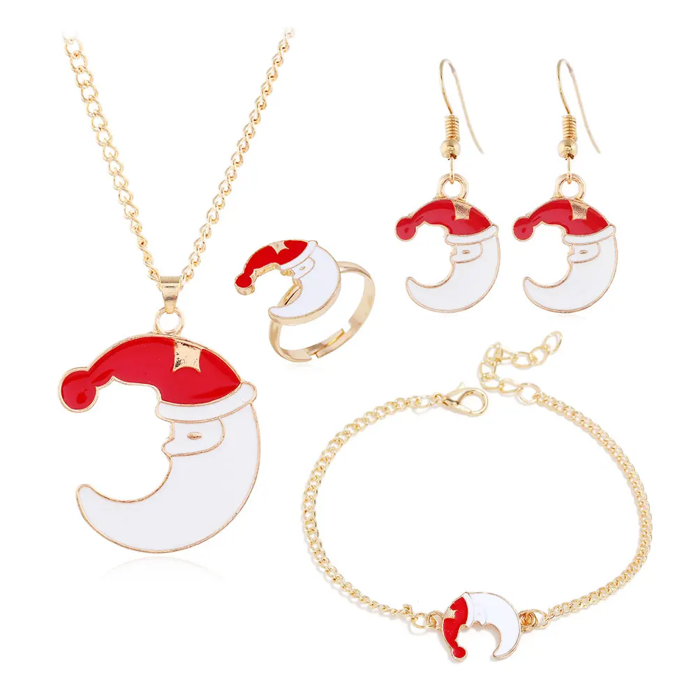 Рождественское ожерелье, ожерелье Санта-Клауса, подарок, рождественская подвеска, Декор, рождественское женское ювелирное изделие, серьги в виде лося, кольцо, аксессуары для рождественского платья