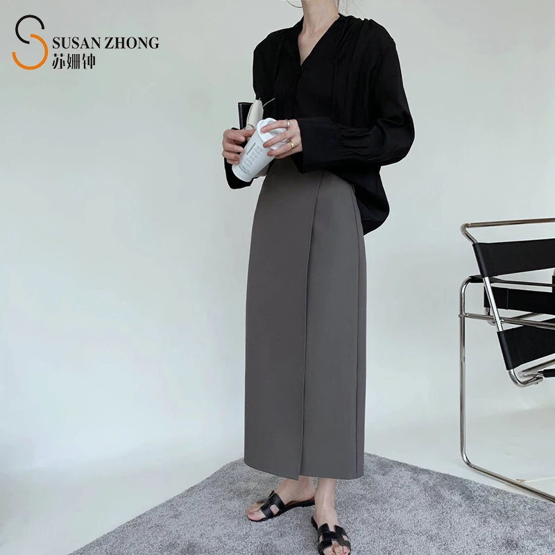 

Women Skirt Female Elegant Romantic Pencil Suit Wrap Side Zipper Special Front Delicate Tailored Stiff Ankle-Length Ruffles Fall