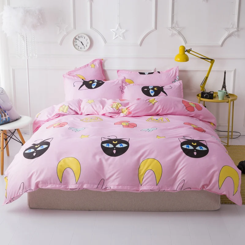 cheap Pink cartoon bedding set girl home bed set flat bed Sheet Pillowcase Duvet Cover 3 4pcs Soft bedding queen king full size