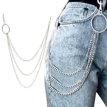 

1-3 Layer Rock Punk Hook Trouser Pants Waist Link Belt Metal Wallet Silver Chain Hip Hop Chain Belts for Women Pants Accessories