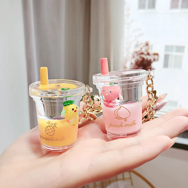 Floating Cute Watermelon Keyring Acrylic Bottle Keychain Moving Liquid Quicksand Fruit Key Ring for Women Bag Pendant Keyfob | Украшения и