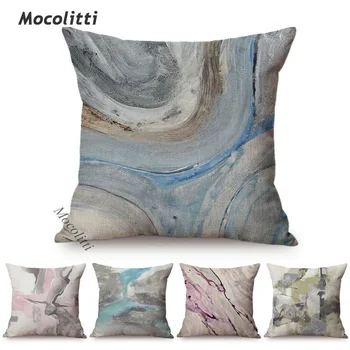

Indigo Grey Granite Fluid Aesthetics Art Home Decor Cushion Cover Water Color Doodling Linen Sofa Pillowcase Chair Pillow Cover