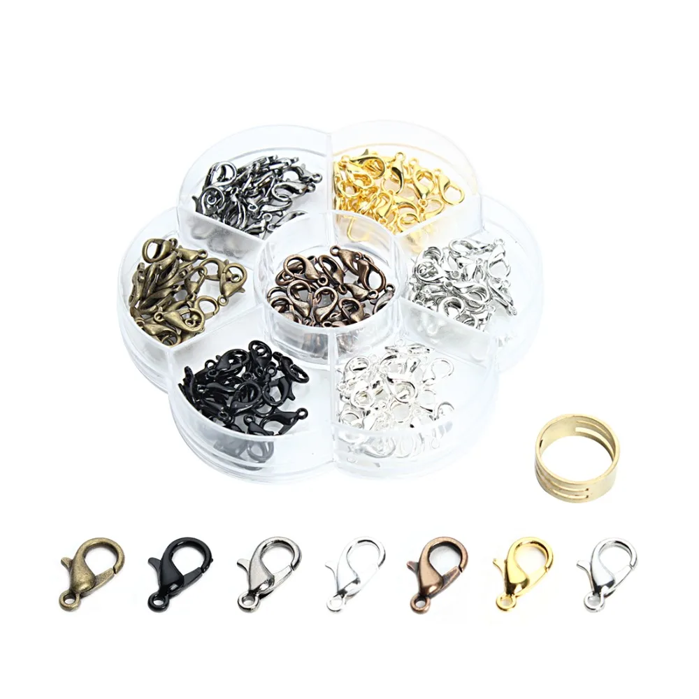 140pcs/box 6x12mm Mixed Metal Iron Lobster Clasps Plastic Box Jewelry Findings Kits Hook Open Tools Ring for DIY | Украшения и
