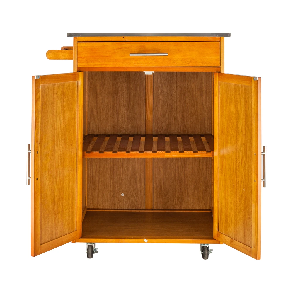  Moveable Kitchen Cart with Stainless Steel Table Top One Drawer One Cabinet Sapele Removable Stainl - 4000460057553