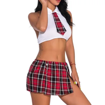 

2PC/Set Women Sexy Top Tie Skirt Lingerie Set Cosplay Dress Babydoll Set Sleepwear Uniform Exotic Costumes School Girls Cosplay