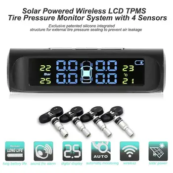 

Car TPMS Tyre Pressure Monitoring Voice Alarm System Solar LCD Auto Tire Monitoring Security System with 4 Sensors