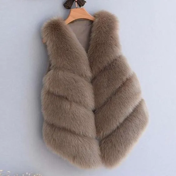 Модное пальто из искусственного меха без рукавов, зимнее пальто-жилет, Женское пальто на талии, искусственный жилет из лисьего меха, женская меховая куртка для дам