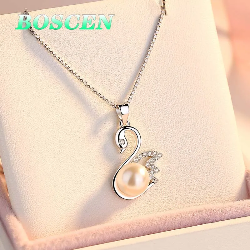 BOSCEN 925 Sterling Silver Pearl Pendant Necklace For Women Valentines Gift Swan 2019 Simple Temperament Elegant Romantic | Украшения и