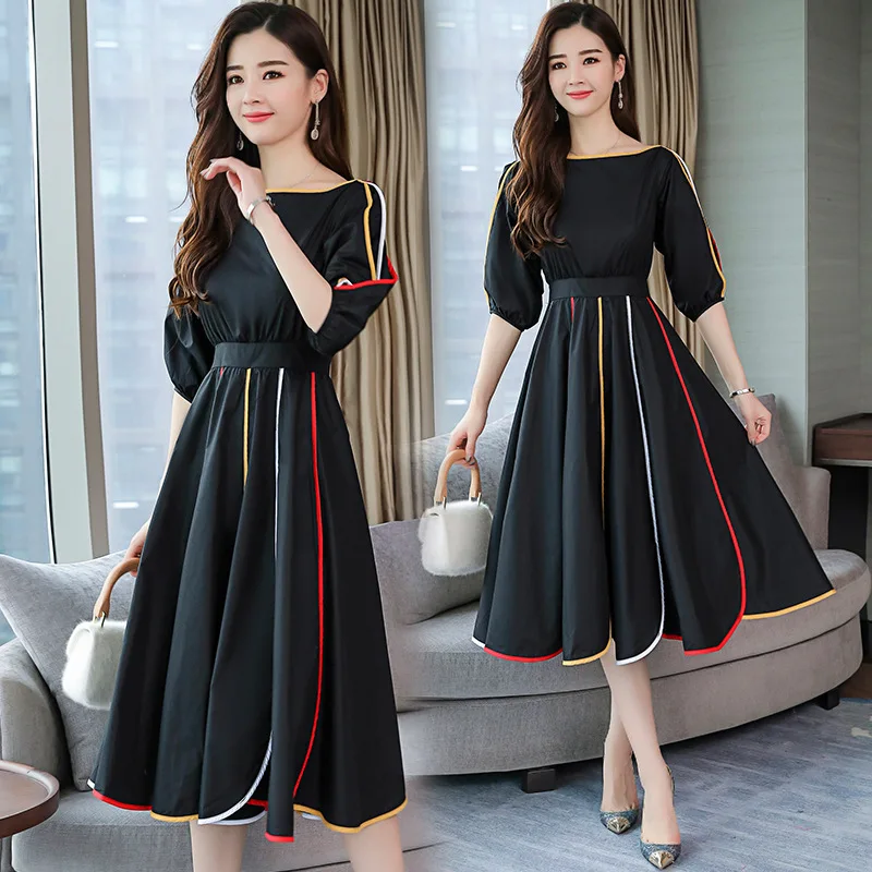 

2019 Autumn Chiffon Dress Woman Fashion Half Sleeve Long Dress Vintage High Waist Party Dress Casual Vestidos Woman Clothing