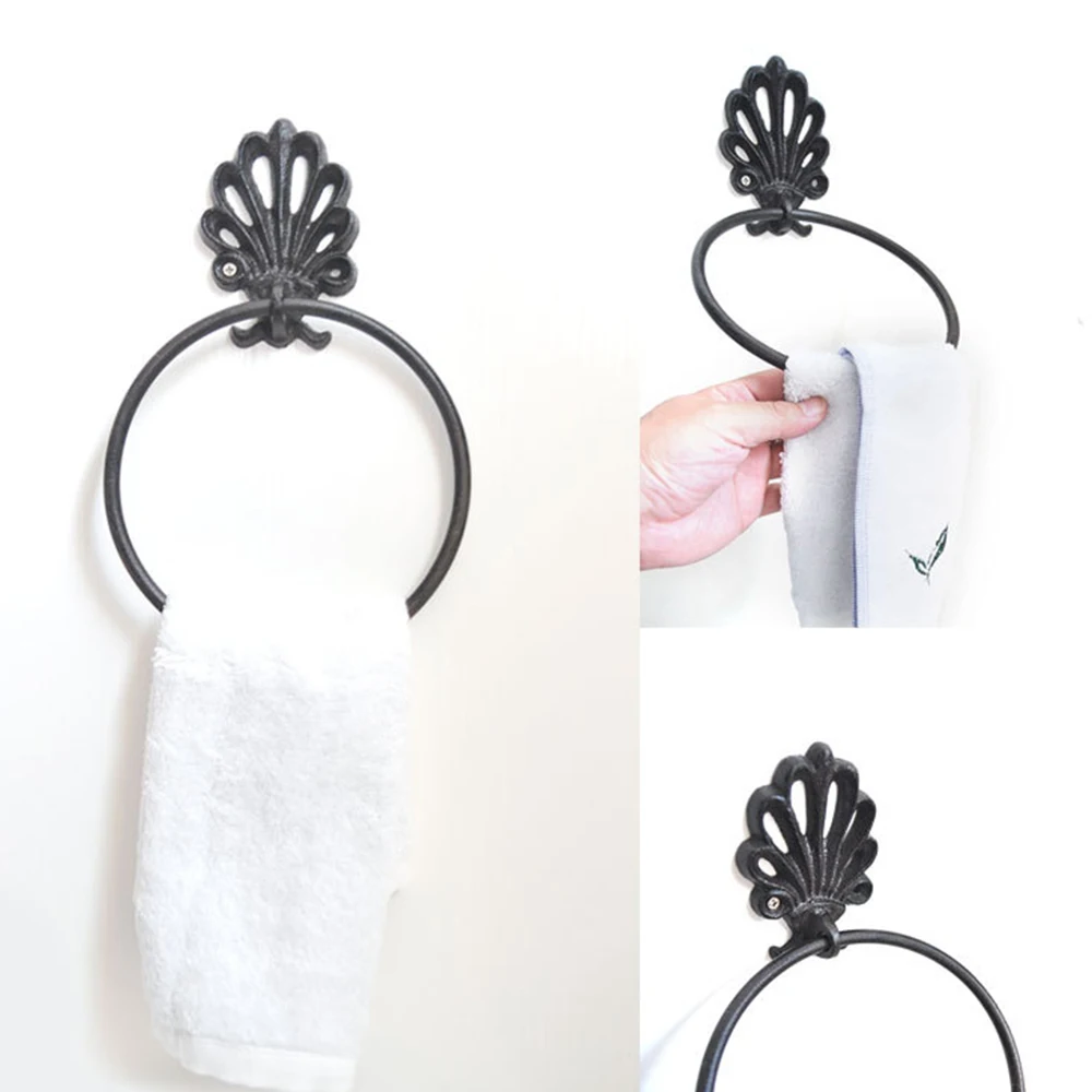 Bathroom Towel Ring Bathroom Towel Holder Cast Iron Towel Holder Towels Ring Hanger Vintage Heavy Duty Metal Unique Rustic Bathroom Decor Hook Retro Creative Shelf Rack