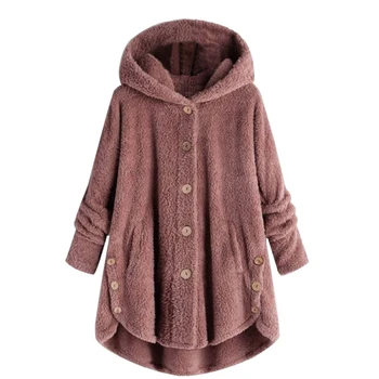 

Warm Winter Coat Solid Hoodie Coat Women Button Hooded Jacket Long Fleece Ropa Invierno Mujer Thick Casaco Feminino Streetwears