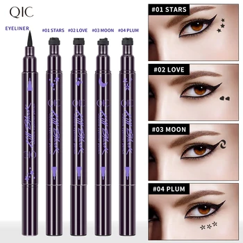 

Double-head Stamp Eyeliner Pencil Set 4Pcs Waterproof Liquid Eyeliner Women Makeup Star/Moon/Titoni/Heart-shaped Stamp QIC Brand
