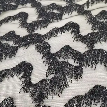

black color freeshipping 5y newest style good looking 5 Yards/lot glitter lace fabric for wedding dress/party dress JOY-888