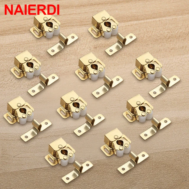 NAIERDI 2-10PCS Door Stop Closer Stoppers Damper Buffer Magnet Cabinet Catches For Wardrobe Hardware Furniture Fittings Gold (10PCS)