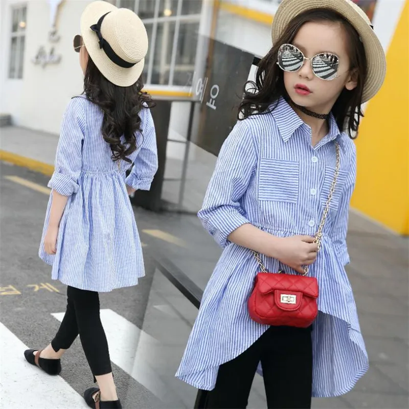 School Shirt Girl Autumn Clothing Childen Tops Long Sleeve Irregular Striped Blouse 4 5 6 7 8 9 10 11 12 Years Kids Clothes