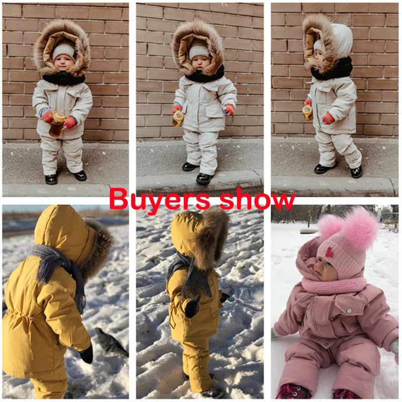 2 stücke Set Kinder Winter Daunen jacke und Overall für Baby verdicken Jacke für Mädchen Mantel warmen Echtpelz Kragen Jungen Schnee anzug 0-4y