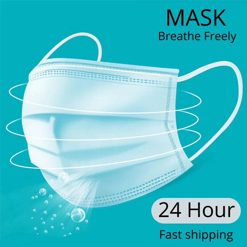 

50/100pcs Disposable Protective Mask 3 Layer Nonwove Ply Filter Mouth Face Mask Anti-Dust Anti-Fog Meltblown Earloop Mouth Mask