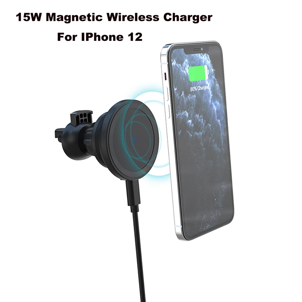 Магнитное беспроводное автомобильное зарядное устройство 15 Вт для iPhone 12 Mini/12 Pro/12