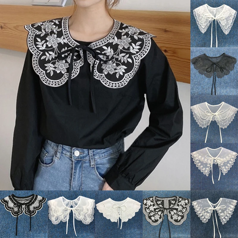 Women Lace Fake Collar Removable Detachable Shirt Doll Collar Lapel False Collar For Blouse Top Women Clothes Accessories