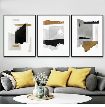 

Minimalist simple abstract black white yellow canvas printing painting Nordic home decoration living room wall art