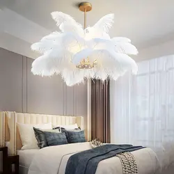 Скандинавский LD подвесные светильники натуральный страусовый перо Лофт светодиодный Подвесная лампа для спальни гостиной ресторана
