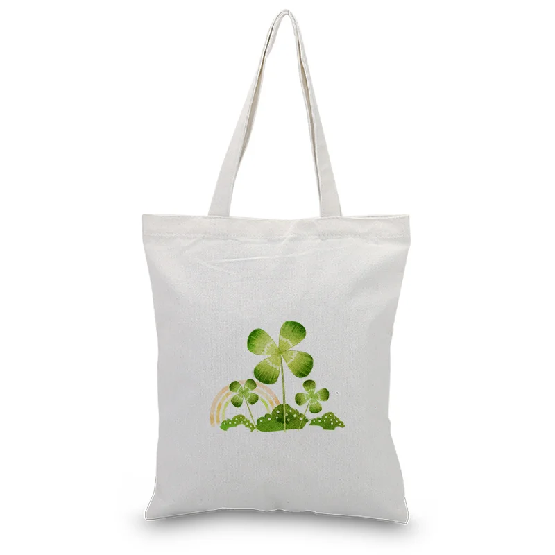 hand canvas handbag text DIY clover pattern handbagbag print customized printing logo daily use foldable shopping Reusable