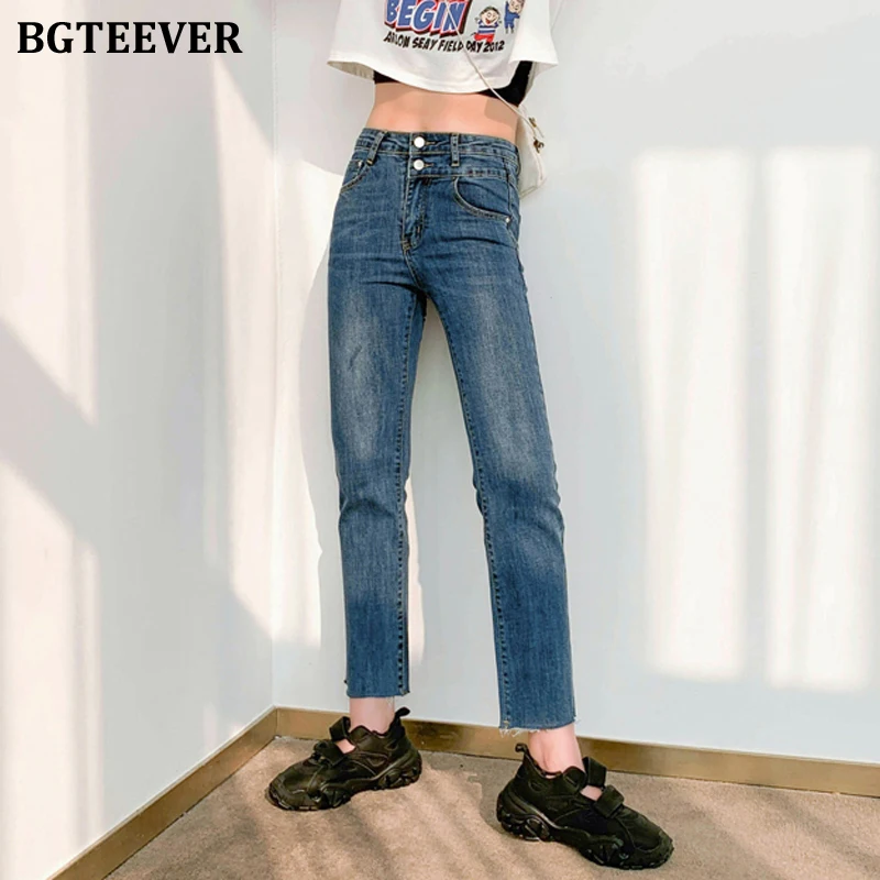 BGTEEVER Women High Waist Jeans Spring Loose Denim Jeans Pants Female Straight Denim Blue Pants Female Capris 2020 BGTEEVER Women High Waist Jeans Spring Loose Denim Jeans Pants Female Straight Denim Blue Pants Female Capris 2020