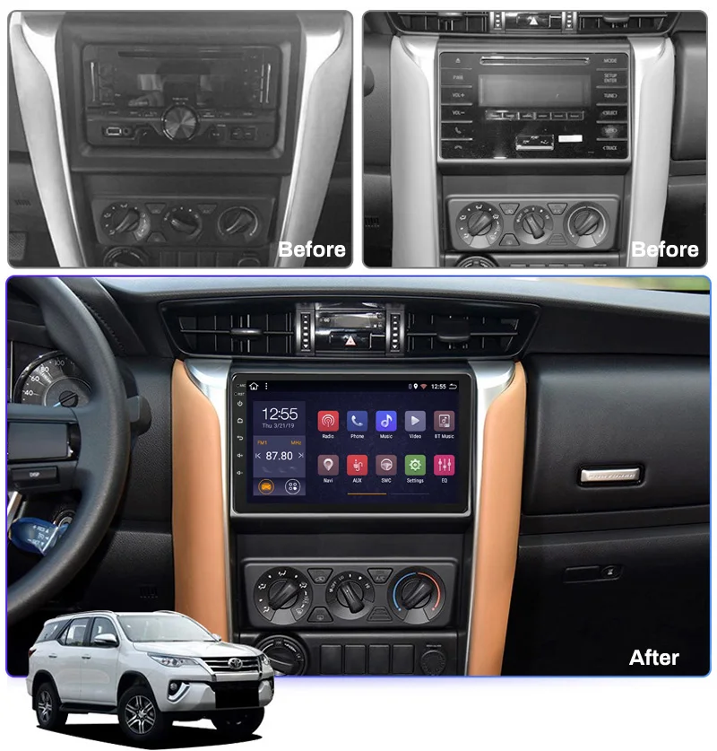 Excellent Android 9.0 HD Touch Screen 9 inch GPS Navigation Car Stereo for 2016-2018 Toyota Fortuner support SWC 1