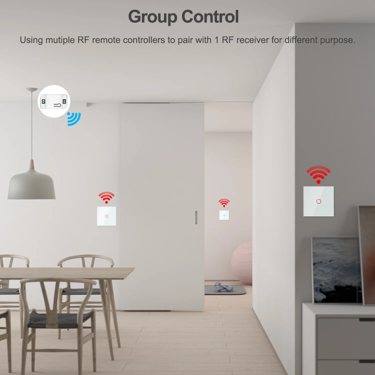 RF Touch Remote Controller 433Mhz Tempered Glass Panel Wireless Wall RF Transmitter 1/2/3 Gang Works with 433Mhz Receiver