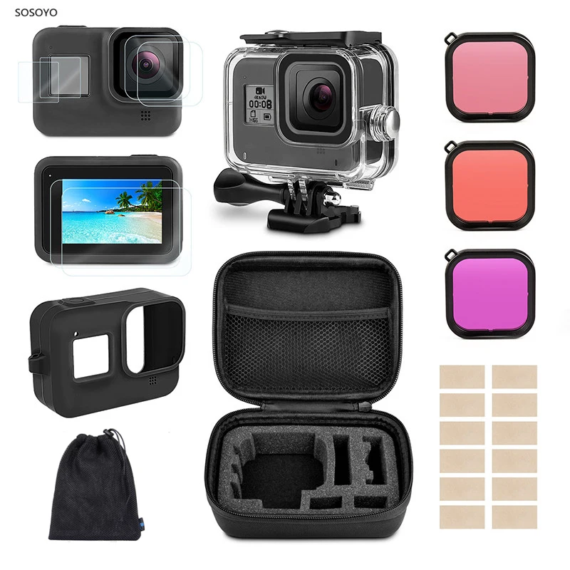Low Price  28 in 1 Waterproof Case Filter HD Protective Film Silicone Case Storage bag For Gopro Hero 8 Black  