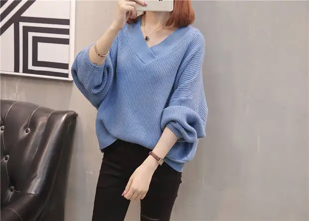 Пуловер, Blusas De Inverno Feminina, хлопок, половина 9307-8822, настоящая фотография, новинка, однотонный, v-образный вырез, летучая мышь, трикотаж, 52-1f, 5 рядов, 4 полки