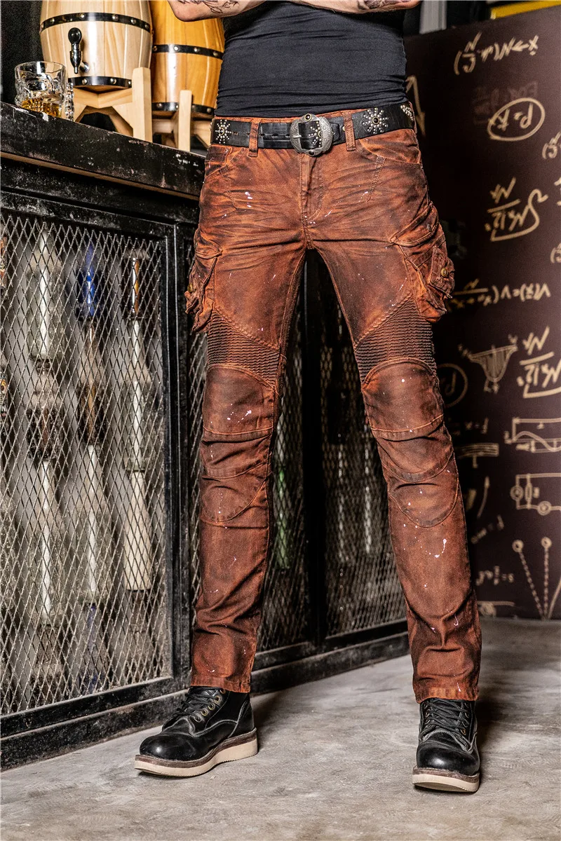 UGLYBROS UB028 Retro Vintage Orange Black Jeans Motorcycle Pants Protection moto Jeans Men's Cycling Pants