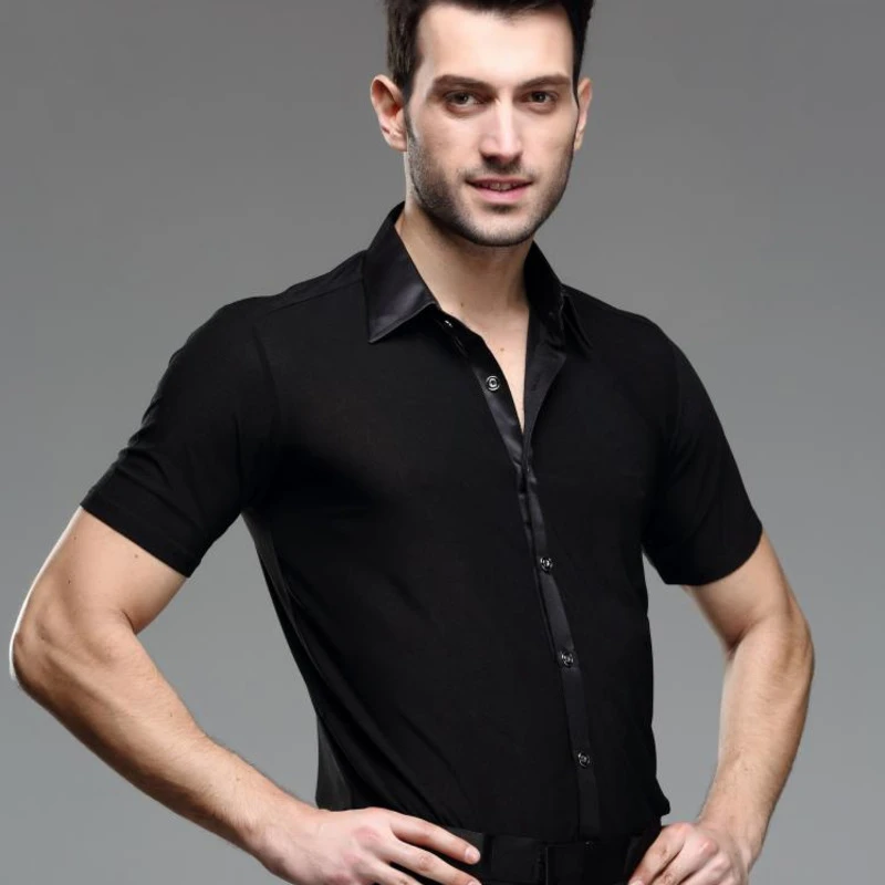 Mens Boys Latin Dance Wear Summer Short Sleeve Shirt Stage Ballroom Modern Salsa Tango Samba Cha Cha Latin Dance Top Shirts mens ballroom dancewear