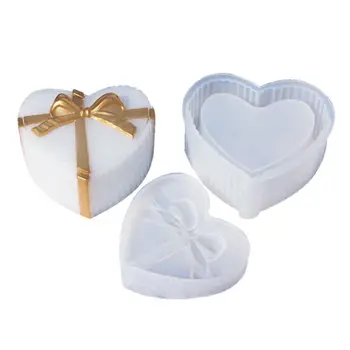 

2Pcs Gift Boxes Silicone Molds with Ribbons Jewerly Boxes Molds Heart Oval Shape Silicone Resin Molds Art Crafts Tools