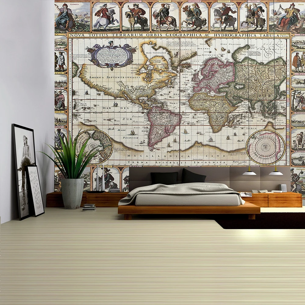 Pirate Treasure Map Tapestry Wall Hanging Bohemian Beach Mat Polyester Thin Blanket Yoga Shawl Mat Blanket