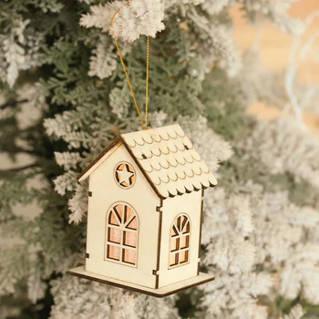

New Christmas LED Light Chalet Luminous Cute Wooden House Christmas Decorative Christmas Tree Hanging Ornaments Xmas