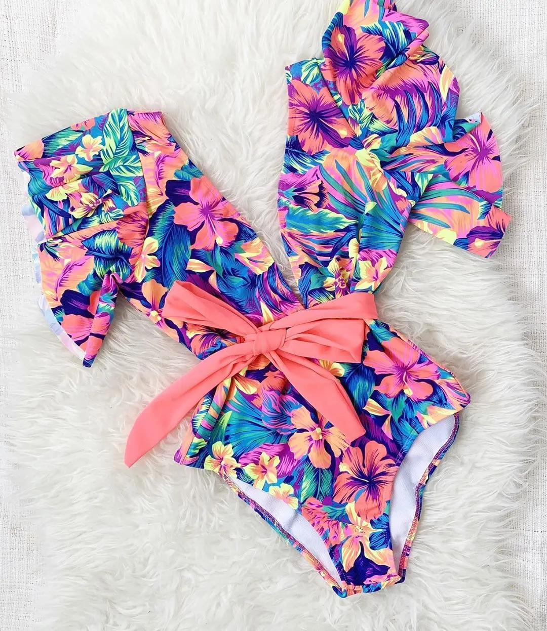 2020 Sexy Swimwear Women One Piece Swimsuit Ruffle Push Up Bandage BodySuit Beachwear V Neck Bathing Suit Female Swimming Suit