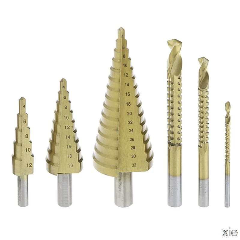 

6 Pcs/Set HSS Steel Titanium Coated Step Drill Bit Hole Cutter 4-32mm Metal Tool
