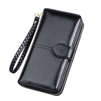 

1pc Female Zipper Handbag Press Buckle Wallet Credit Card Holder PU Leather Coin Purse for Home Outdoor Black