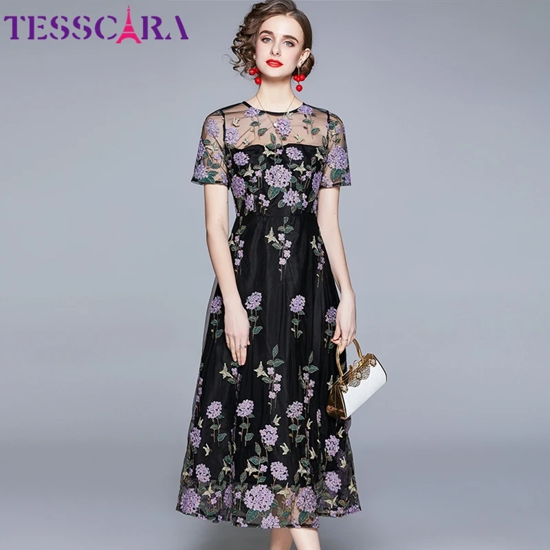 Tesscara Women Summer Luxury Embroidery Mesh Dress Festa High Quality ...