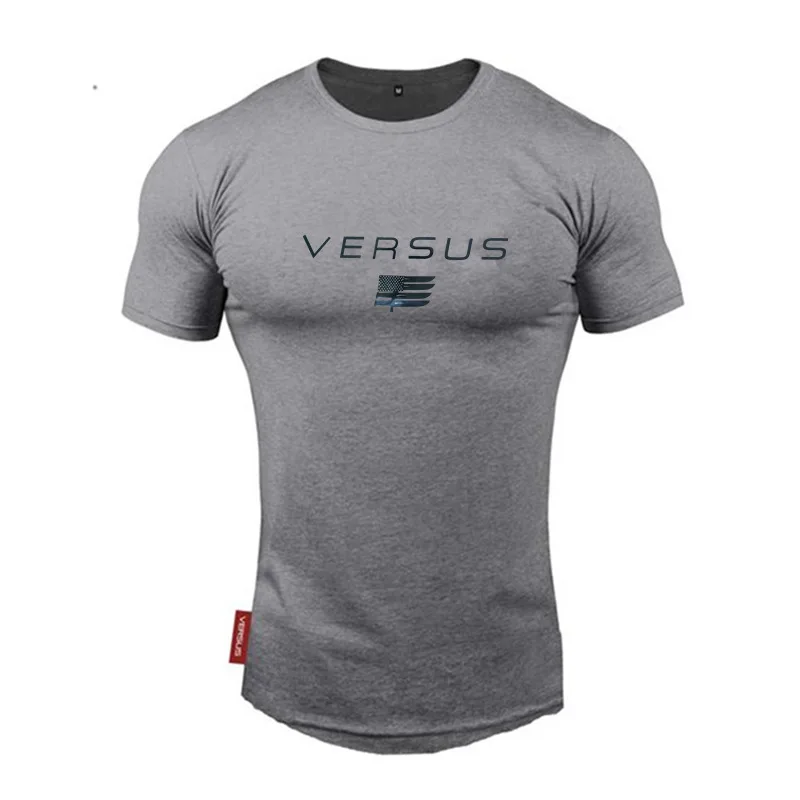 Дизайн VERSUS Muscle fitness Мужская футболка для бодибилдинга Спортивная футболка с круглым вырезом и короткими рукавами для бега