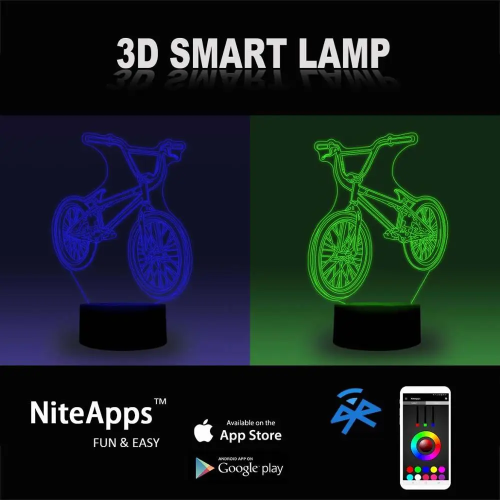 NiteApps 3D велосипед ночник настольная лампа Иллюзия украшение лампа подарок на день рождения приложение/сенсорное управление
