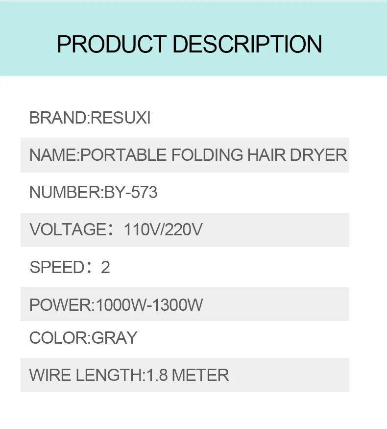 Foldable Hair Blower Professional Hair Dryer Anion Hair Dryer Professional 1200W Quick Dry Portable Smart Home Mini Travel Blow