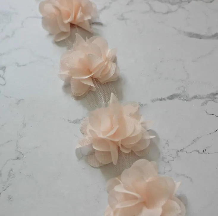 Elegant 24Pc 3D Chiffon Lace Floral Applique Trim for Bridal and Fashion Accessories