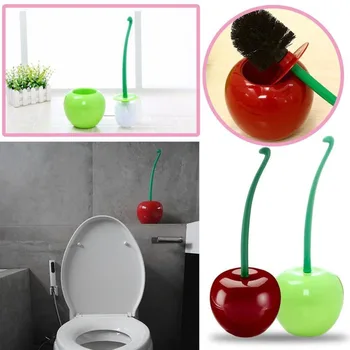 

1pc Red/Green Cherry Shaped Toilet Brush Holder Set Bathroom Cleaning Kit Cleaner Creative Lovely Lavatory Brush Toilet Cleaning