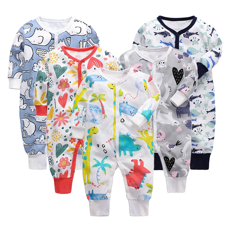 Оранжевый 5pcs/set 0-12 Month Newborn Baby Girl Clothes Long Sleeve Footies Baby Boy Footies Jumpsuit Pajamas Winter - Цвет: Оранжевый