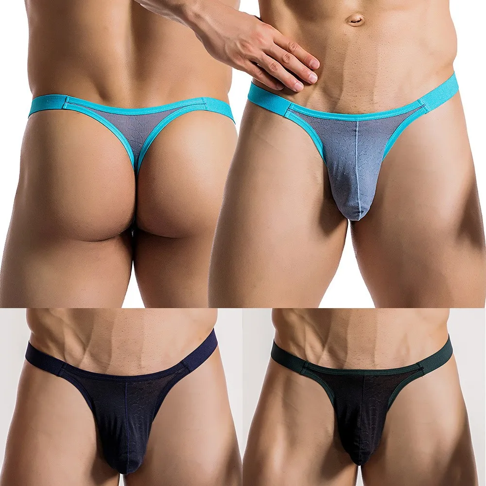 Sexy Underwear Men See Through Thong T-Back G-String Briefs Erotic Lingerie Underpants Low Rise Breathless Micro Bikini Panties