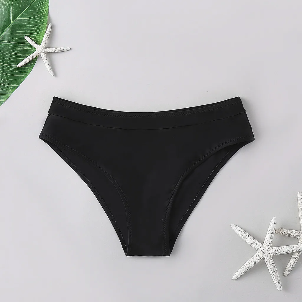 Bikini liso corto de talla grande para niño, traje de baño liso negro, bragas de estilo femenino, bañador brasileño de talla grande para playa, 2021